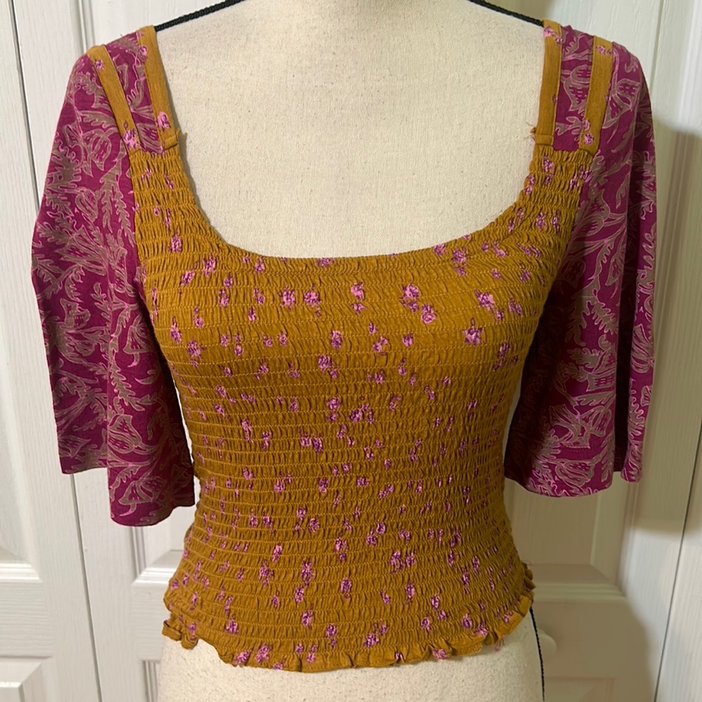 Free People Marigold shirred smock top.